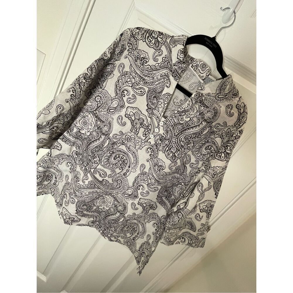 Lucy & Laurel linen blouse 3/4 sleeve black and white 2X